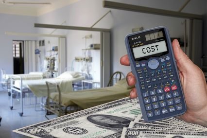 hospital beds, money, calculator
