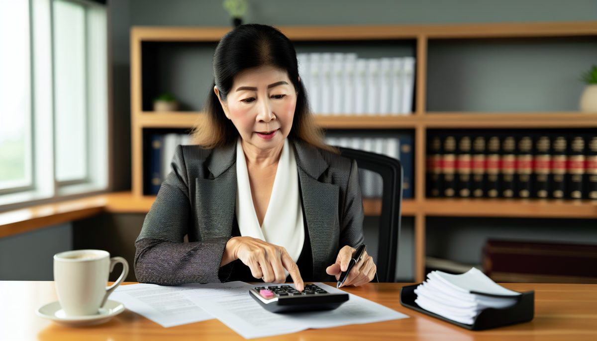 Person calculating income taxes