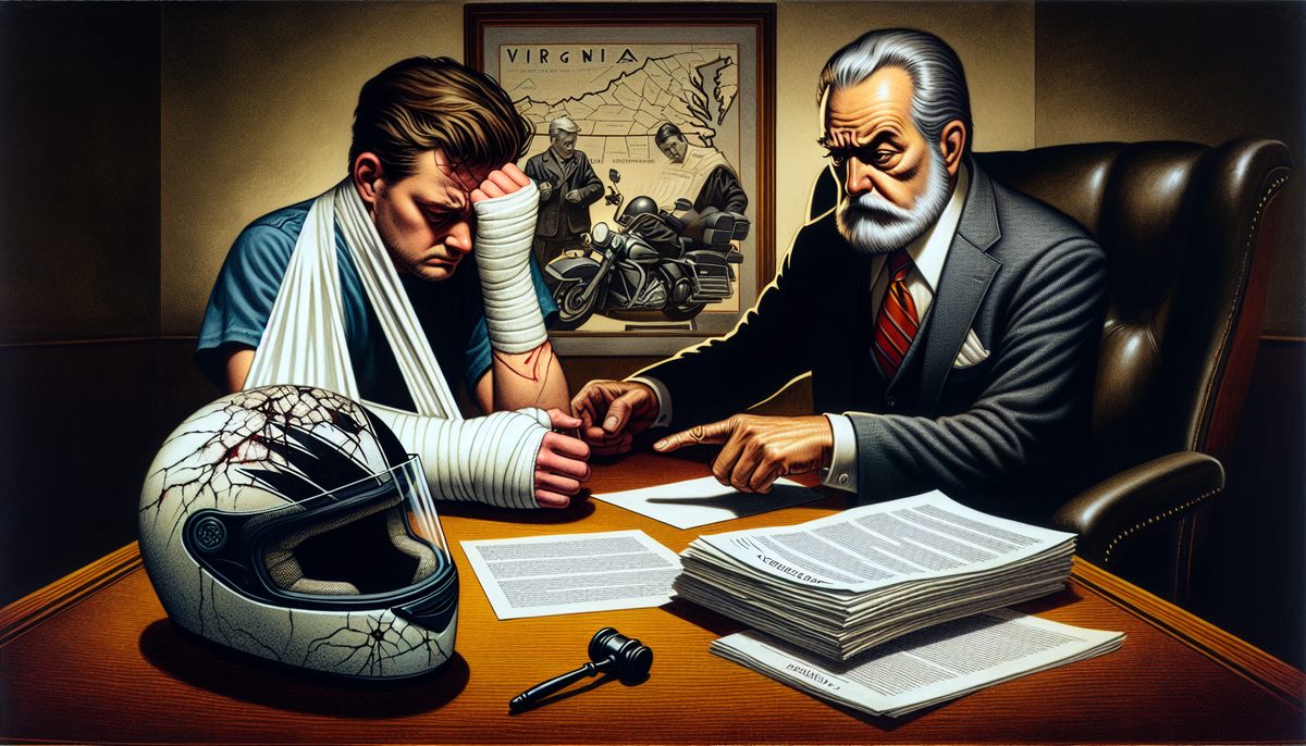 Illustration of a legal consultation after a motorcycle crash