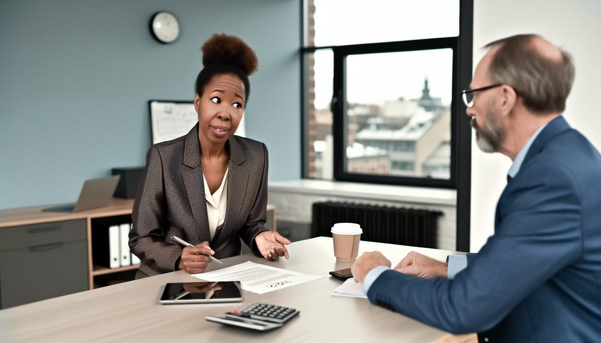 Insurance adjuster discussing settlement offer with a claimant