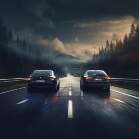 two cars; passing on right